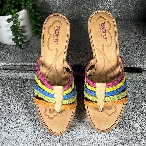 Born Handcrafted Leather PALMDALE Rainbow Wedges Sandals Cork Shoes Size 10 - Picture 4 of 8